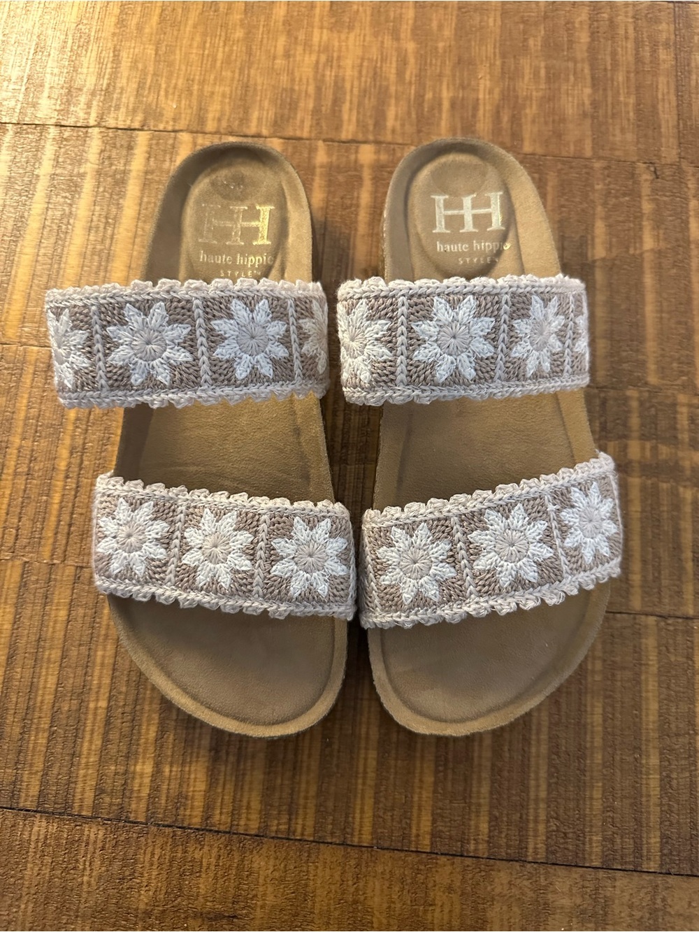 Haute Hippie Maddie Crochet Double Strap Slide Sandals Size 6.5 NWOT Never Worn